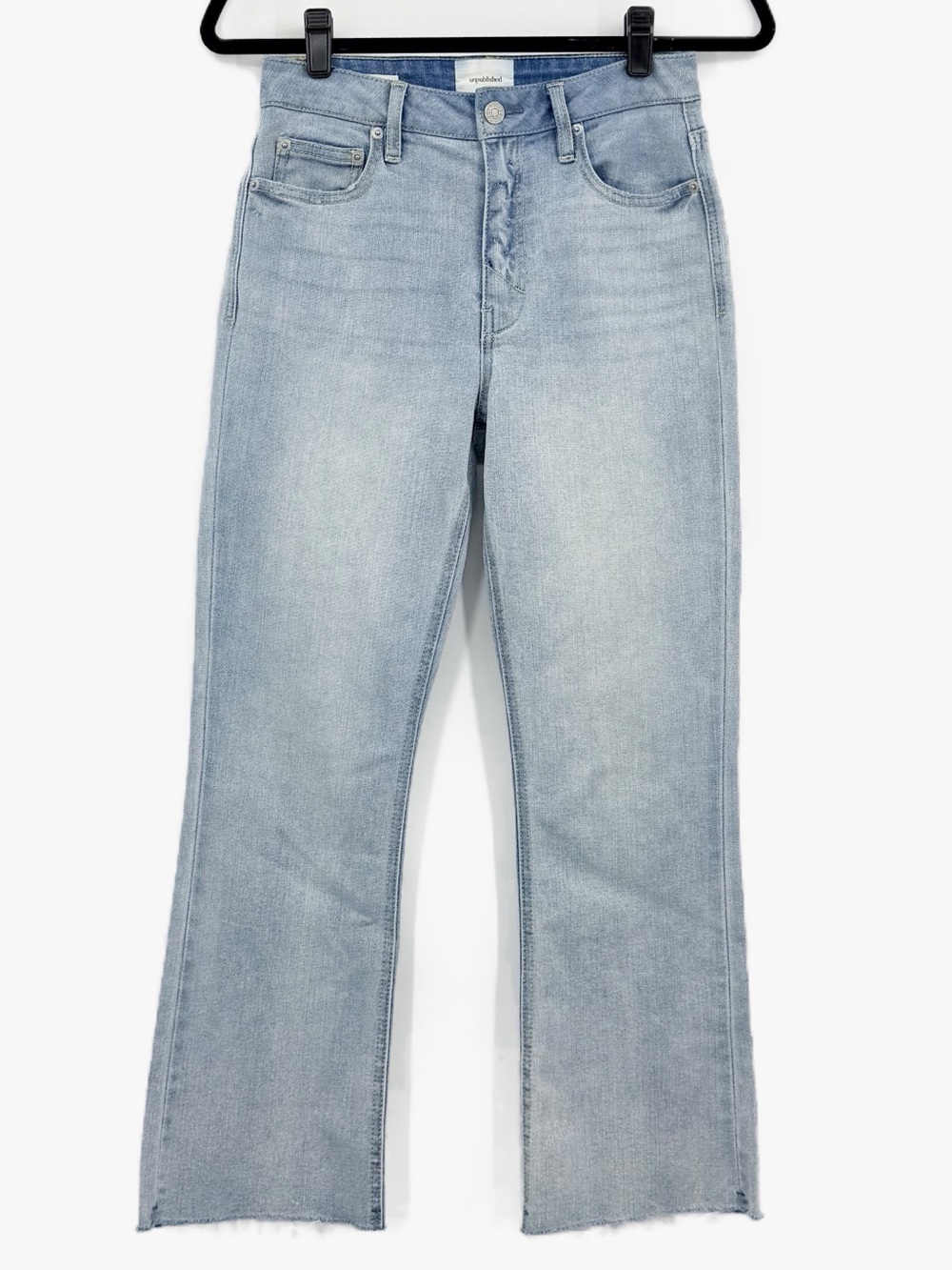 Unpublished Marlow Crop Demi Flare Jeans Light Wash Raw Hem Size 26